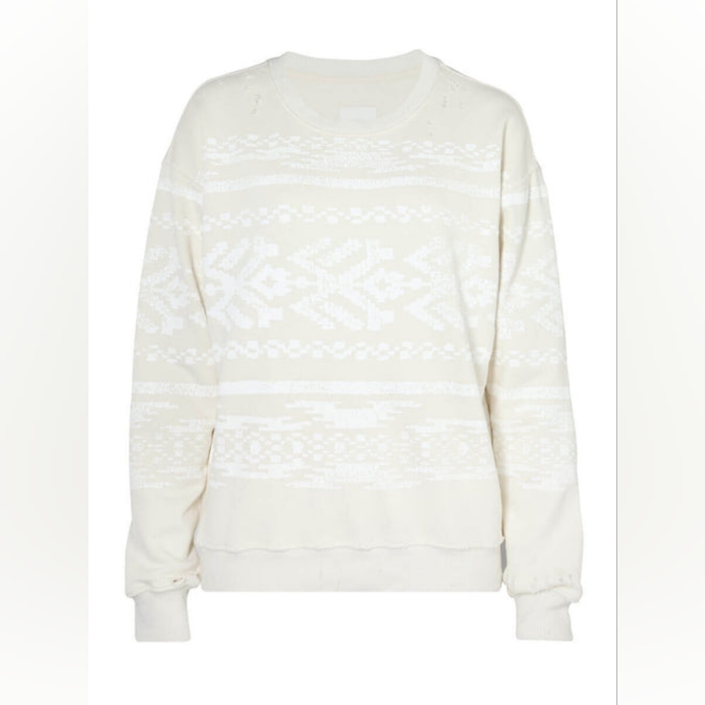 MOTHER The Big Easy Sweat Top In Cream Size S Distressed Sweatshirt